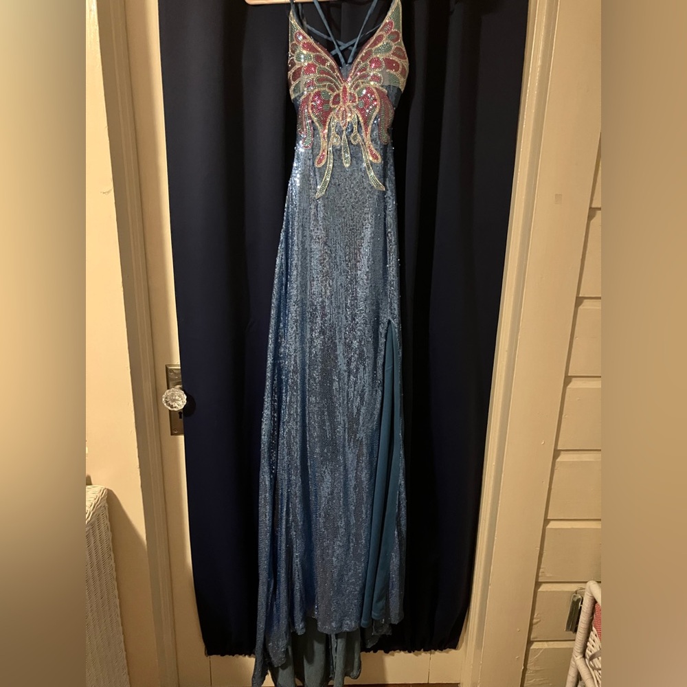 Elegant Blue and Pink Prom Dress